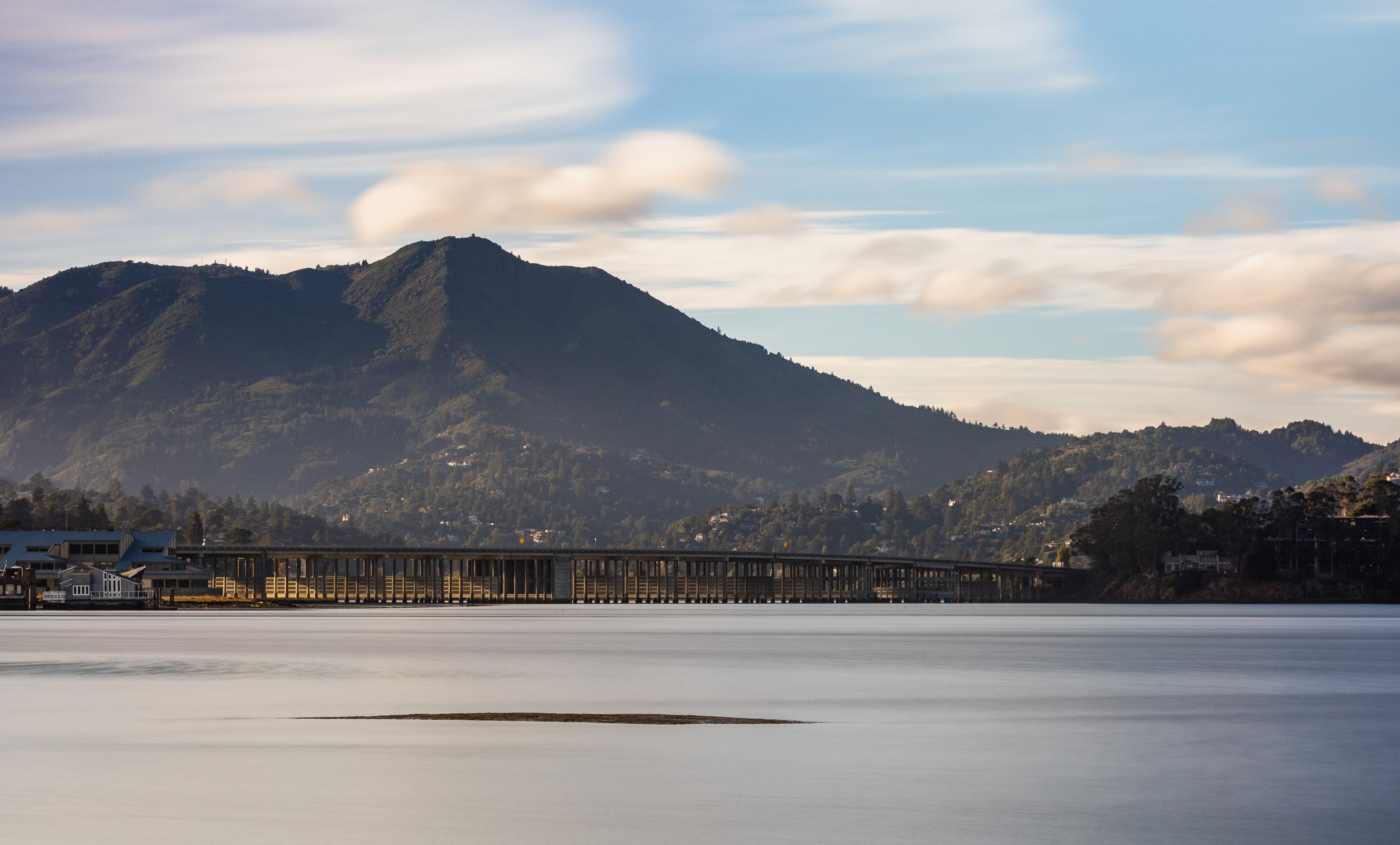View of Mount Tamalpais and the causeway bridge near San Rafael
